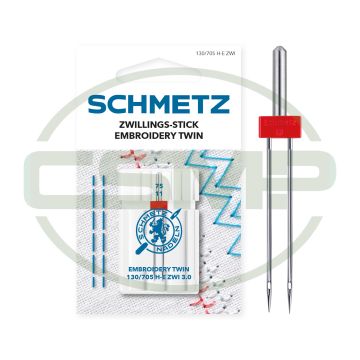 SCHMETZ TWIN EMBROIDERY 3MM SIZE 75 PACK OF 1 CARDED